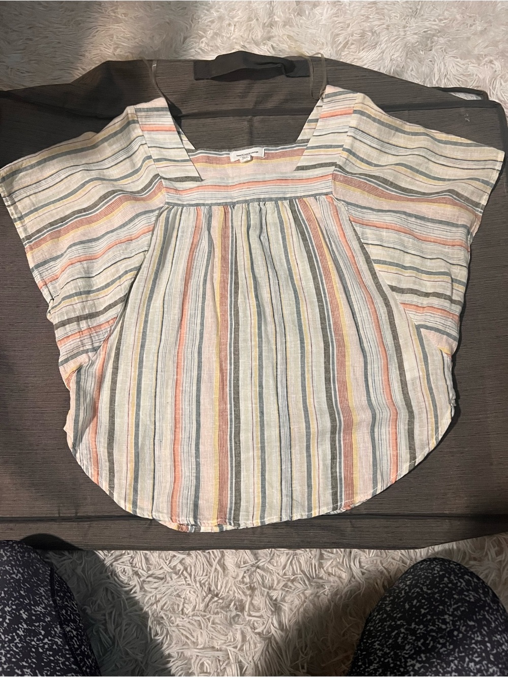 Woven Striped Flutter Sleeve Top in Multi-Color